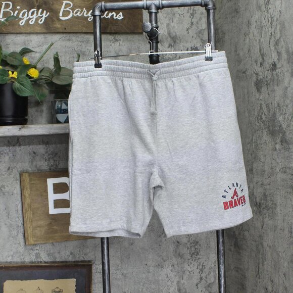 NWT Majestic Mens Fleece Lined MLB Atlanta Braves Shorts MLBT3019 XL Gray - Picture 1 of 4